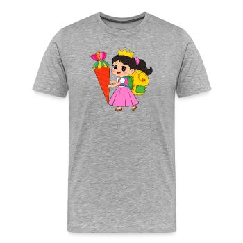 Princesse Kawaii avec couronne & Cône d’école – École - T-shirt bio Premium Homme - gris chiné - Devant - Damien (186cm)