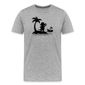 Teckel sur l’île déserte – Chien naufragé drôle - T-shirt bio Premium Homme - gris chiné - Devant - Damien (186cm)