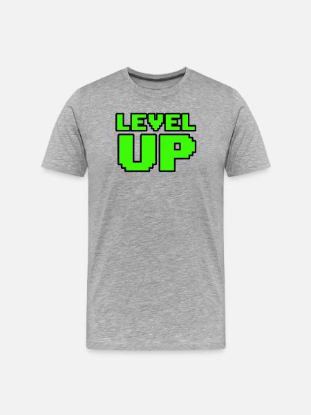 Retro Level Up Gaming T-Shirt 8Bit - Men's Premium Organic T-Shirt - heather grey