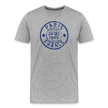 Paris France Postage Stamp Grunge Rubber Stamp Vec - Men's Premium Organic T-Shirt - heather grey - Front - Damien (186cm)