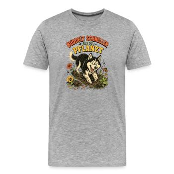 Husky Gärtner Buddelt Schneller - Männer Premium Bio T-Shirt - Grau meliert - Vorne - Damien (186cm)