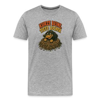 Kurze Beine, tiefe Löcher - Hundehumor - Männer Premium Bio T-Shirt - Grau meliert - Vorne - Damien (186cm)