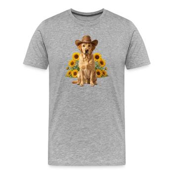 Chien cowboy avec des tournesols - T-shirt bio Premium Homme - gris chiné - Devant - Damien (186cm)