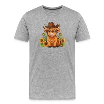 Veau avec un chapeau occidental avec des tournesols - T-shirt bio Premium Homme - gris chiné - Devant - Damien (186cm)