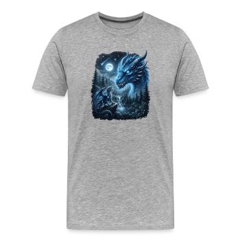 Dragon bleu hurlant à la lune - T-shirt bio Premium Homme - gris chiné - Devant - Damien (186cm)