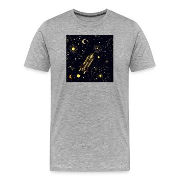 La fusée dorée en orbite cosmique - T-shirt bio Premium Homme - gris chiné - Devant - Damien (186cm)
