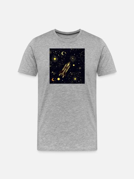 Golden Rocket in Cosmic Orbit - Men's Premium Organic T-Shirt - heather grey
