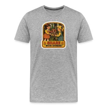 Partagez avec d’autres un mème rétro de champignons toxiques - T-shirt bio Premium Homme - gris chiné - Devant - Damien (186cm)