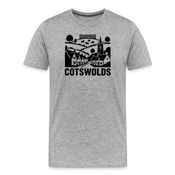 Cotswolds Hills Royaume-Uni Silhouette Vintage - T-shirt bio Premium Homme - gris chiné - Devant - Damien (186cm)