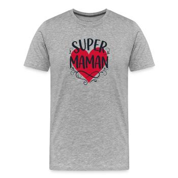 Super Maman Cœur Fête des Mères - T-shirt bio Premium Homme - gris chiné - Devant - Damien (186cm)
