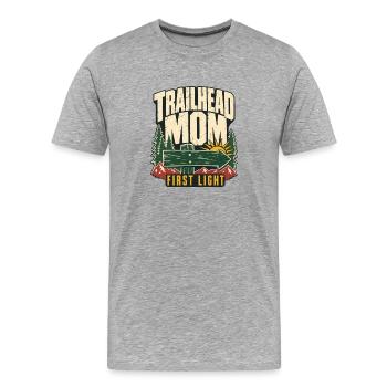 Première petite aventure de randonnée de la maman au départ du sentier - T-shirt bio Premium Homme - gris chiné - Devant - Damien (186cm)