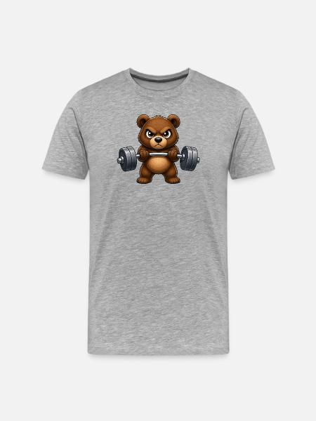 Entraînement de musculation Bear avec haltères - T-shirt bio Premium Homme - gris chiné
