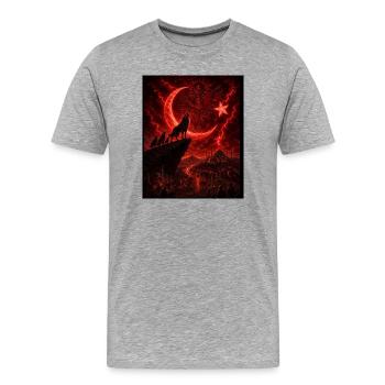 Loup de la lune rouge au-dessus de la cité du feu - T-shirt bio Premium Homme - gris chiné - Devant - Damien (186cm)