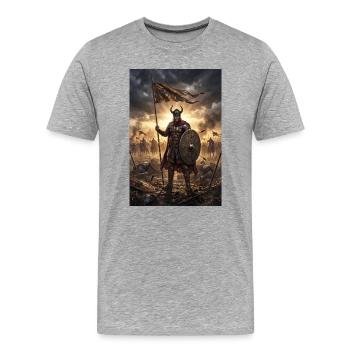 Guerrier viking Battleborn - T-shirt bio Premium Homme - gris chiné - Devant - Damien (186cm)