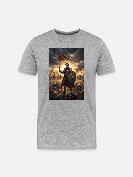 Wikinger-Krieger mit Kampfgeburt - Männer Premium Bio T-Shirt - Grau meliert