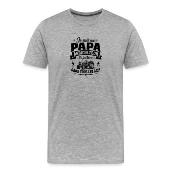 T-shirt Humour Papa Agriculteur Tracteur - T-shirt bio Premium Homme - gris chiné - Devant - Damien (186cm)