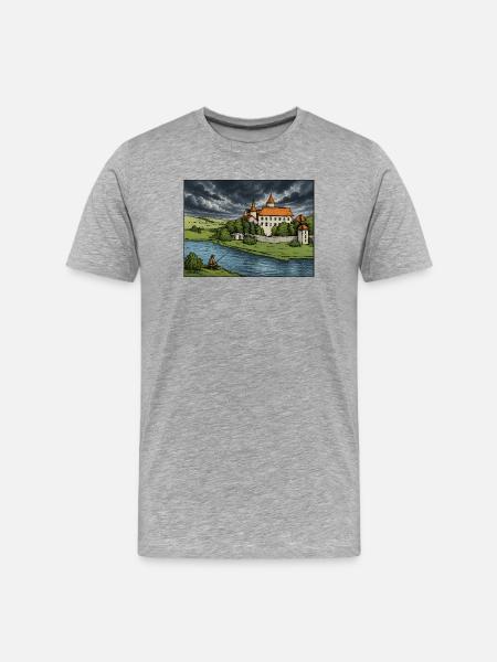 Castle by the River Sketch - Men's Premium Organic T-Shirt - heather grey