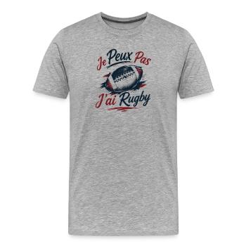 Je Peux Pas J'ai Rugby Humour Cadeau - T-shirt bio Premium Homme - gris chiné - Devant - Damien (186cm)