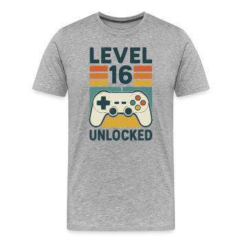 Niveau 16 Contrôleur Débloqué 16e anniversaire - T-shirt bio Premium Homme - gris chiné - Devant - Damien (186cm)