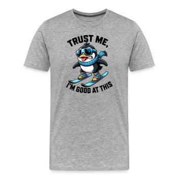 Penguin Ski Vacation Skier Humour comique - T-shirt bio Premium Homme - gris chiné - Devant - Damien (186cm)