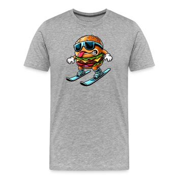 Skieur drôle avec bande dessinée cheeseburger - T-shirt bio Premium Homme - gris chiné - Devant - Damien (186cm)