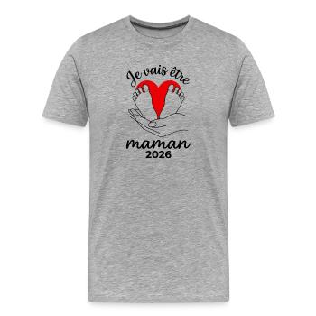Je Vais Être Maman 2026 Pieds De Bébé - T-shirt bio Premium Homme - gris chiné - Devant - Damien (186cm)