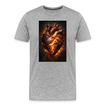 Cœur brûlant avec des points de suture - T-shirt bio Premium Homme - gris chiné - Devant - Damien (186cm)