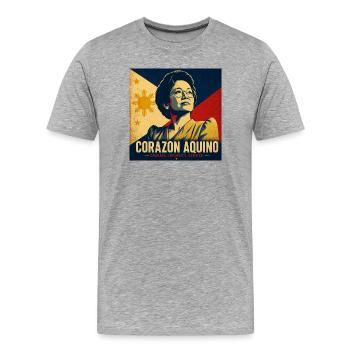Corazon Aquino Vintage Philippines - T-shirt bio Premium Homme - gris chiné - Devant - Damien (186cm)