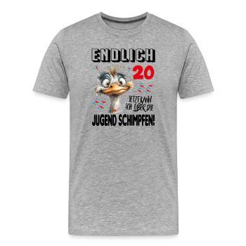 Endlich 20: Strauß Vogel Geburtstag Birthday - Männer Premium Bio T-Shirt - Grau meliert - Vorne - Damien (186cm)