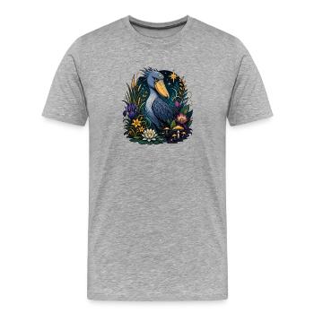 Oiseau à bec-de-chaussure dans le royaume des fleurs - T-shirt bio Premium Homme - gris chiné - Devant - Damien (186cm)