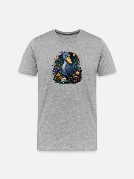 Shoebill Vogel im Blütenreich - Männer Premium Bio T-Shirt - Grau meliert