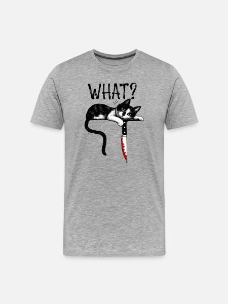 Katze What? - Männer Premium Bio T-Shirt - Grau meliert