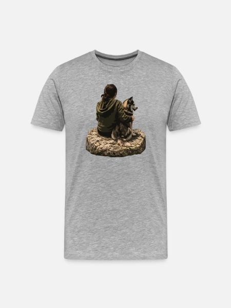 Resting Together on Rock with Husky - Men's Premium Organic T-Shirt - heather grey