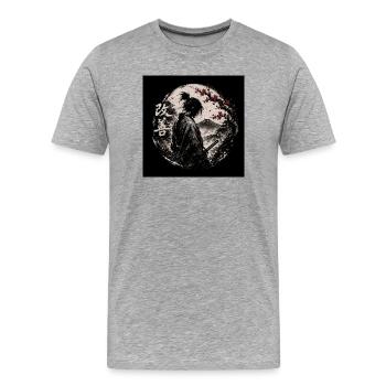 Kaizen Samurai im Mondkreis - Männer Premium Bio T-Shirt - Grau meliert - Vorne - Damien (186cm)
