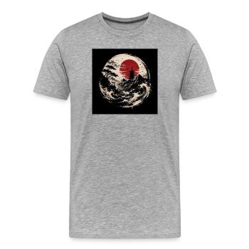 Coucher de soleil de la vague japonaise - T-shirt bio Premium Homme - gris chiné - Devant - Damien (186cm)