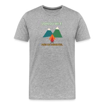 Loin du WiFi, Près de l'Essentiel - T-shirt bio Premium Homme - gris chiné - Devant - Damien (186cm)