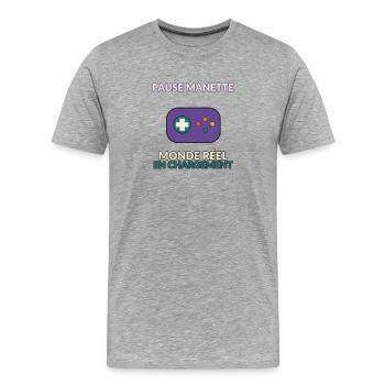 Pause Manette Monde Réel en Chargement - T-shirt bio Premium Homme - gris chiné - Devant - Damien (186cm)