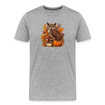 Hibou d’automne avec citrouille - T-shirt bio Premium Homme - gris chiné - Devant - Damien (186cm)
