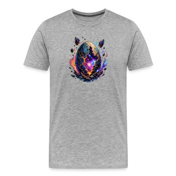 Feu de l’Œuf de la Coquille Cosmique - T-shirt bio Premium Homme - gris chiné - Devant - Damien (186cm)