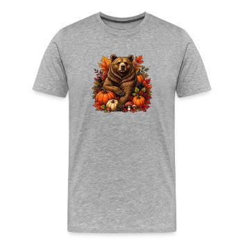 Ours d’automne avec la magie de la citrouille - T-shirt bio Premium Homme - gris chiné - Devant - Damien (186cm)