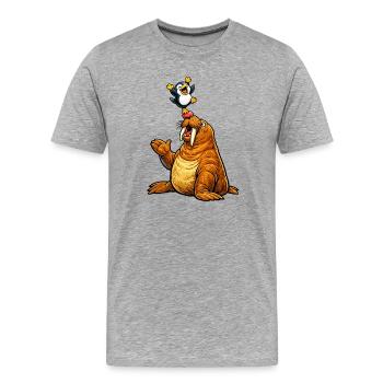 Morse et manchot - T-shirt bio Premium Homme - gris chiné - Devant - Damien (186cm)