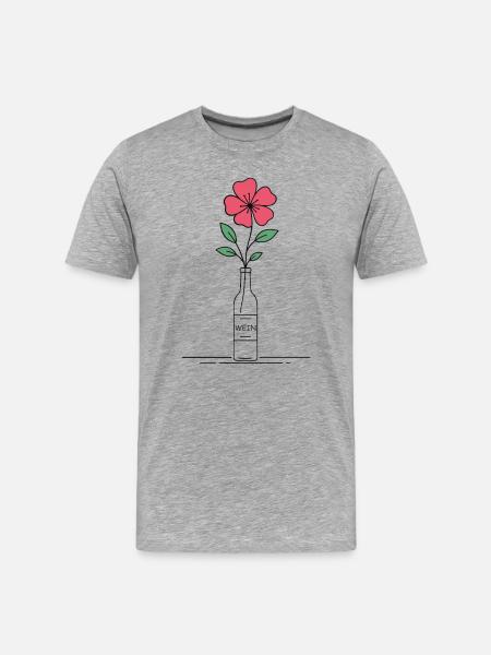 Blume rosa in Weinflasche - Männer Premium Bio T-Shirt - Grau meliert