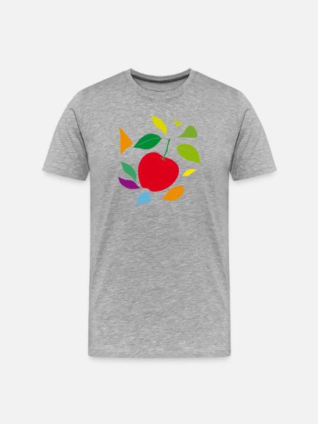 Minimalistischer Apfel mit Blättern - Männer Premium Bio T-Shirt - Grau meliert