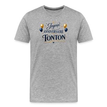 Joyeux anniversaire Tonton - T-shirt bio Premium Homme - gris chiné - Devant - Damien (186cm)