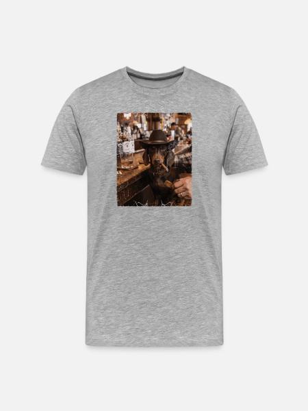 Cowboy Dog Cigar Bar Dachshund - Men's Premium Organic T-Shirt - heather grey