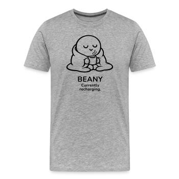 Beany – En recharge actuelle | Ambiance Café Douillette - T-shirt bio Premium Homme - gris chiné - Devant - Damien (186cm)