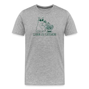 Gießen ist Chefsache Coole Gärtner Katze - Männer Premium Bio T-Shirt - Grau meliert - Vorne - Damien (186cm)