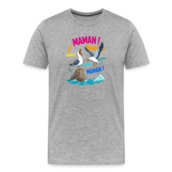 Mouettes Criant Maman Humour Fête des Mères - T-shirt bio Premium Homme - gris chiné - Devant - Damien (186cm)