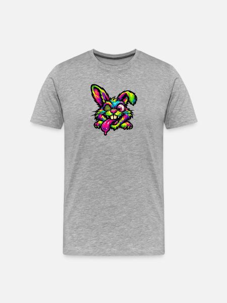 Psychedelischer Hase Neonfarben - Männer Premium Bio T-Shirt - Grau meliert
