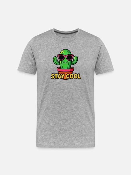 Bleib cool, Cactus Pop Art - Männer Premium Bio T-Shirt - Grau meliert